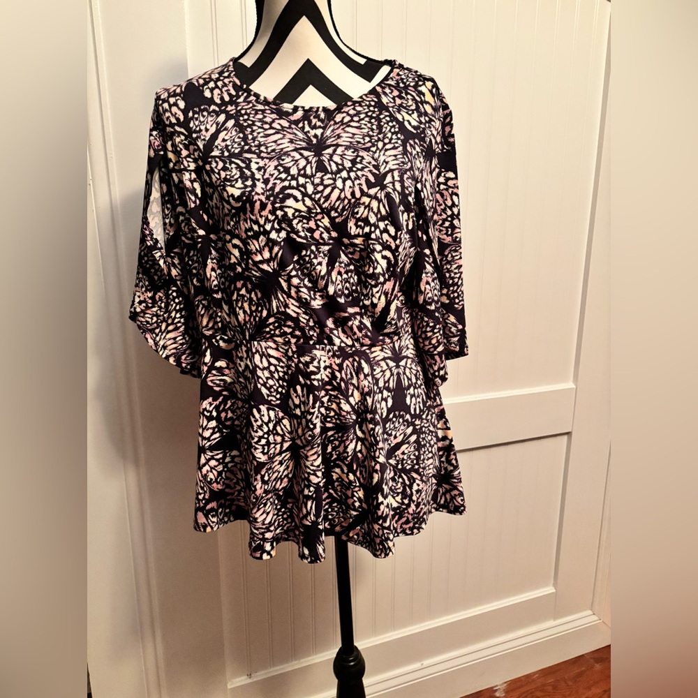 Cato Navy and Pink Butterfly Blouse